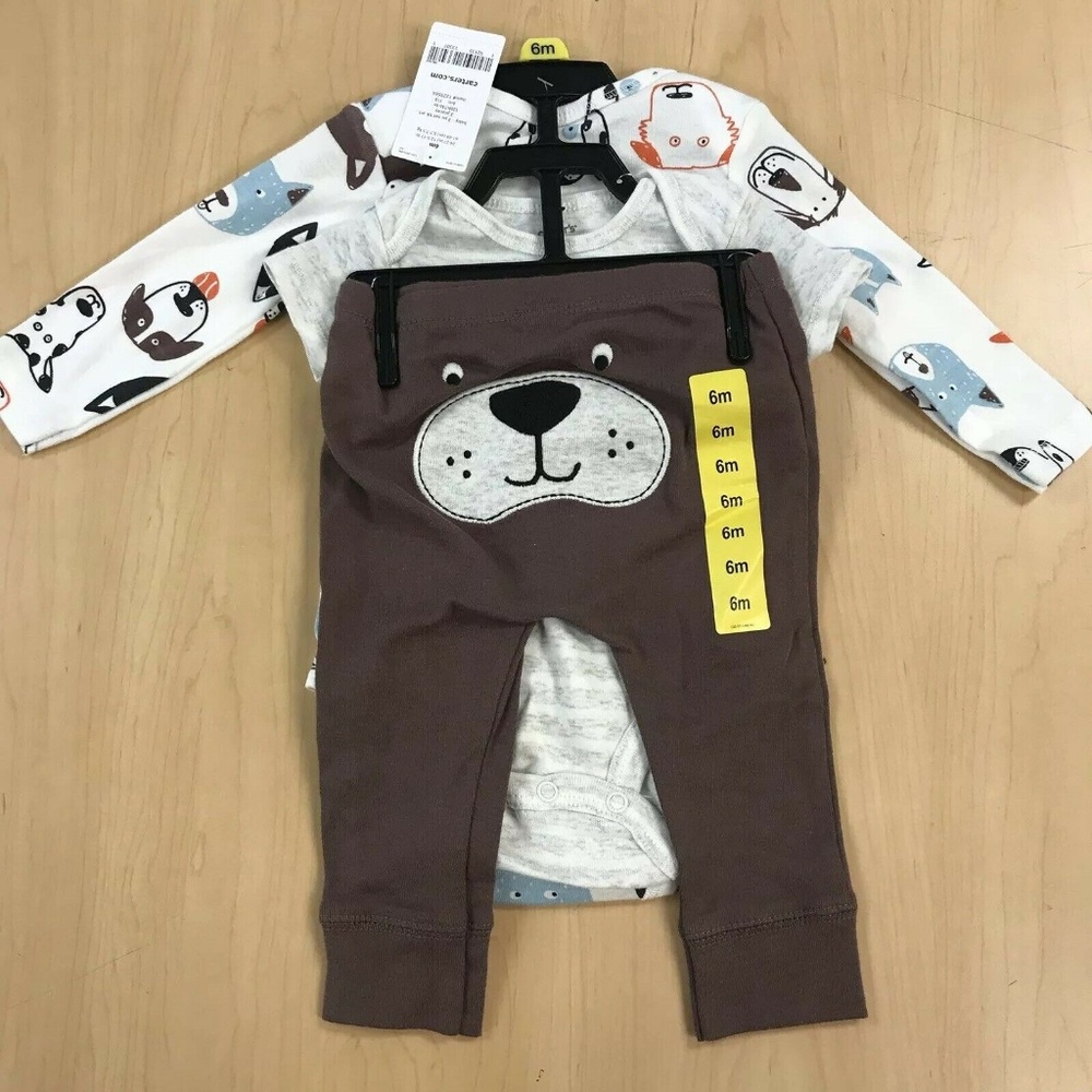 Carter's Boy 3 piece Bodysuit set White/Brown NWT - Picture 2 of 7